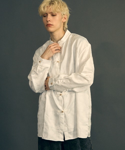 Shoowtime（ショウタイム）の「ビッグシルエットロングスリーブチャイナシャツ（シャツ/ブラウス・メンズ・ホワイト/ブラック・MEDIUM/LARGE/X-LARGE）」の6枚目の写真