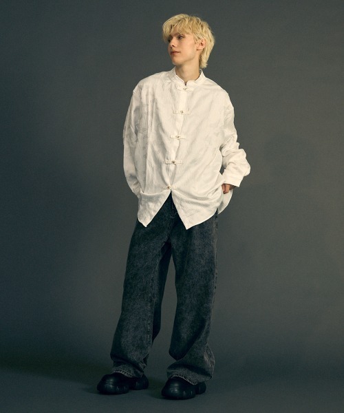 Shoowtime（ショウタイム）の「ビッグシルエットロングスリーブチャイナシャツ（シャツ/ブラウス・メンズ・ホワイト/ブラック・MEDIUM/LARGE/X-LARGE）」の17枚目の写真