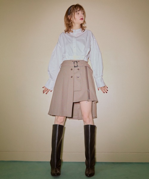 ELLEgirl(エルガール)の「アシメトリーラッププリーツスカート【ELLEgirl/エル ガール】(テーラードジャケット・レディース・ブラウン系その他/チャコールグレー・M/S)」の3枚目の写真