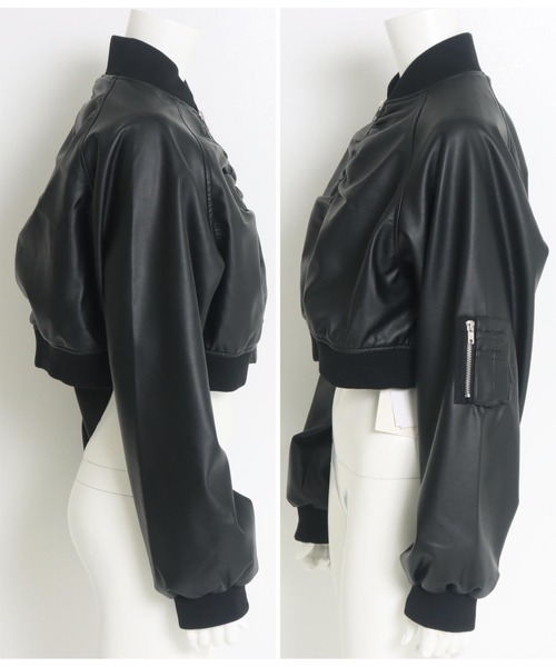 Settimissimo(セッティミッシモ)の「ラザーライクラグランショートブルゾン(ライダースジャケット・レディース・ブラック/ダークグレー・FREE)」の11枚目の写真