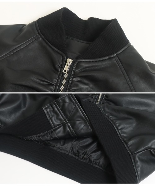 Settimissimo(セッティミッシモ)の「ラザーライクラグランショートブルゾン(ライダースジャケット・レディース・ブラック/ダークグレー・FREE)」の14枚目の写真