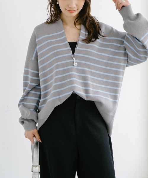 Emma Taylor(エマテイラー)の「【春ニット】フロント2wayニットプルオーバー(ニット/セーター・レディース・ホワイト系/ブラック/ネイビー系/ベージュ/ベージュ系/ホワイト/ネイビー/レッド/ブラック系/セージグリーン/グレー/ブラウン/トップグレー/サックスブルー/グレー系その他/チャコールグレー/ブラック系その他・FREE)」の9枚目の写真