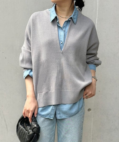 Emma Taylor(エマテイラー)の「【春ニット】フロント2wayニットプルオーバー(ニット/セーター・レディース・ホワイト系/ブラック/ネイビー系/ベージュ/ベージュ系/ホワイト/ネイビー/レッド/ブラック系/セージグリーン/グレー/ブラウン/トップグレー/サックスブルー/グレー系その他/チャコールグレー/ブラック系その他・FREE)」の8枚目の写真