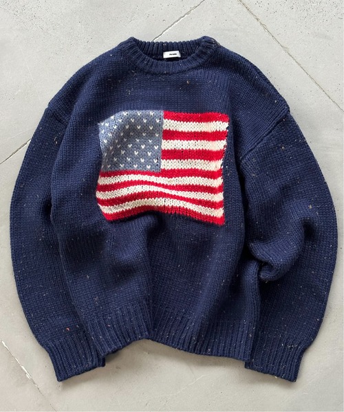 Perushu（ペルーシュ）の「カラーネップ国旗ルーズニット（ニット/セーター・メンズ・レッド/ネイビー/アイボリー/グレー・MEDIUM/LARGE）」の3枚目の写真