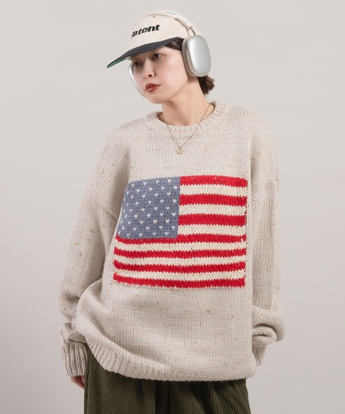 Perushu（ペルーシュ）の「カラーネップ国旗ルーズニット（ニット/セーター・メンズ・レッド/ネイビー/アイボリー/グレー・MEDIUM/LARGE）」の20枚目の写真
