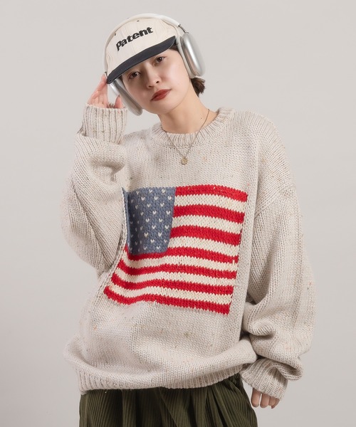 Perushu（ペルーシュ）の「カラーネップ国旗ルーズニット（ニット/セーター・メンズ・レッド/ネイビー/アイボリー/グレー・MEDIUM/LARGE）」の19枚目の写真