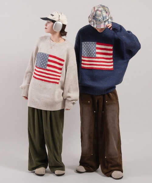 Perushu（ペルーシュ）の「カラーネップ国旗ルーズニット（ニット/セーター・メンズ・レッド/ネイビー/アイボリー/グレー・MEDIUM/LARGE）」の5枚目の写真