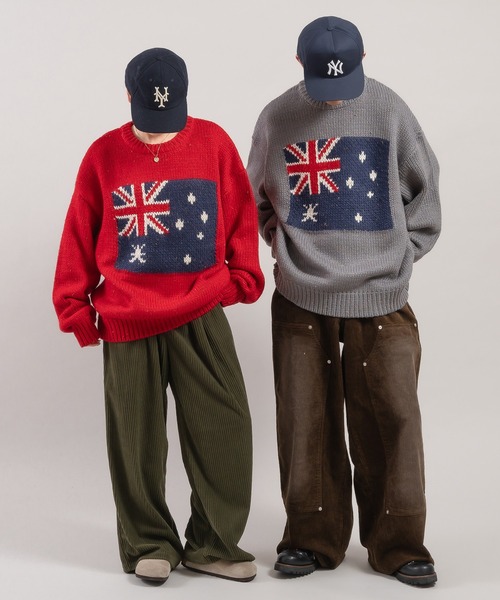 Perushu（ペルーシュ）の「カラーネップ国旗ルーズニット（ニット/セーター・メンズ・レッド/ネイビー/アイボリー/グレー・MEDIUM/LARGE）」の7枚目の写真