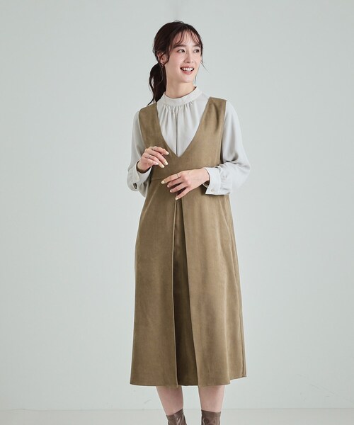 DRESKIP(ドレスキップ)の「◆【S-LL】大人クラシカルな印象に ボックスプリーツ Vネックジャンドレ(ワンピース・レディース・ブラック/ライトベージュ/ブラウン系・04/03/02/01)」の12枚目の写真