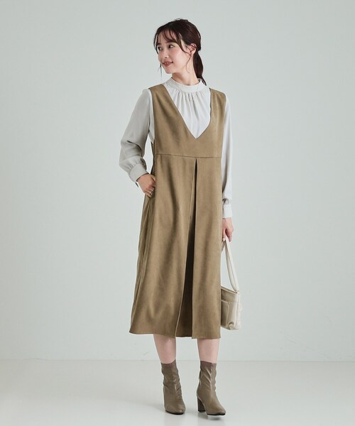 DRESKIP(ドレスキップ)の「◆【S-LL】大人クラシカルな印象に ボックスプリーツ Vネックジャンドレ(ワンピース・レディース・ブラック/ライトベージュ/ブラウン系・04/03/02/01)」の14枚目の写真