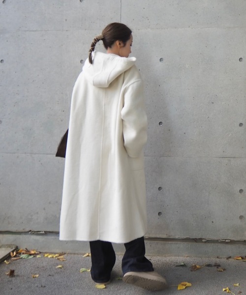 hooded duffle long coat /スタンドカラーフーデットロング
