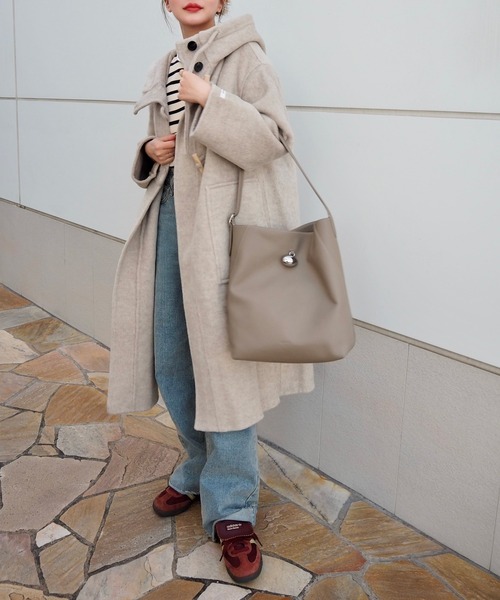 hooded duffle long coat /スタンドカラーフーデットロング