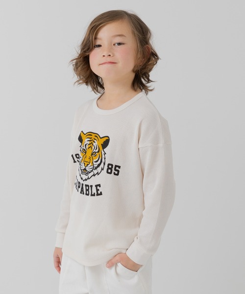 ワッフルプリント長袖Tシャツ