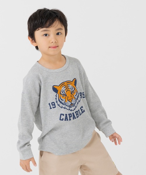 chil2(チルツー)の「ワッフルプリント長袖Tシャツ(Tシャツ/カットソー・キッズ・A/B/C/D/E/F/G/H/I/J・80cm/90cm/110cm/100cm/120cm/130cm/140cm)」の1枚目の写真