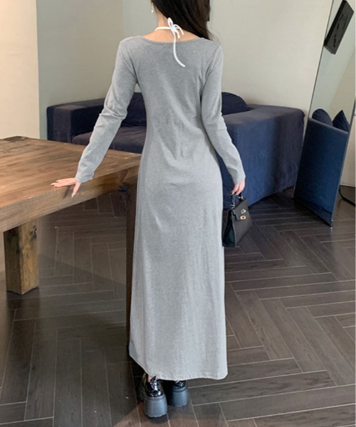 kirakiraShop(キラキラショップ)の「レイヤード風 カットソー ロング ワンピース(ワンピース・レディース・ブラック/グレー・FREE)」の12枚目の写真