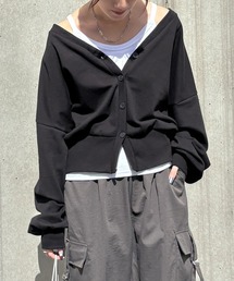 ISOOK | 【ISOOK / アイスー】Vネックスウェットカーディガン / ジャージ 長袖 クロップド丈 ショート丈 ドロップショルダー ぽわん袖 ZOZOTOWN限定(カーディガン/ボレロ)