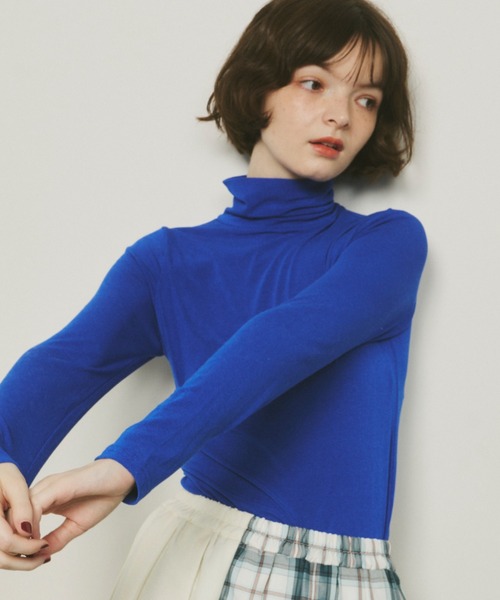 Unitage(ユニテージ)の「ハイネックシアーカラーTOPS(Tシャツ/カットソー・レディース・ブルー/ホワイト/ピンク・FREE)」の3枚目の写真