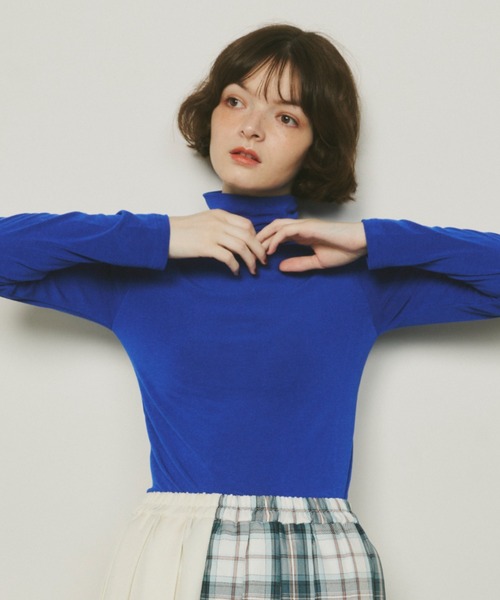 Unitage(ユニテージ)の「ハイネックシアーカラーTOPS(Tシャツ/カットソー・レディース・ブルー/ホワイト/ピンク・FREE)」の9枚目の写真