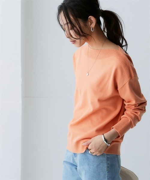 nissen(ニッセン)の「【花粉がつきにくい】編地切替ボートネックニット(ニット/セーター・レディース・ピンク/サックスブルー系/ミント/キナリ/ブラック/オレンジ/ライトグレー・LL/L/M/3L/S)」の7枚目の写真