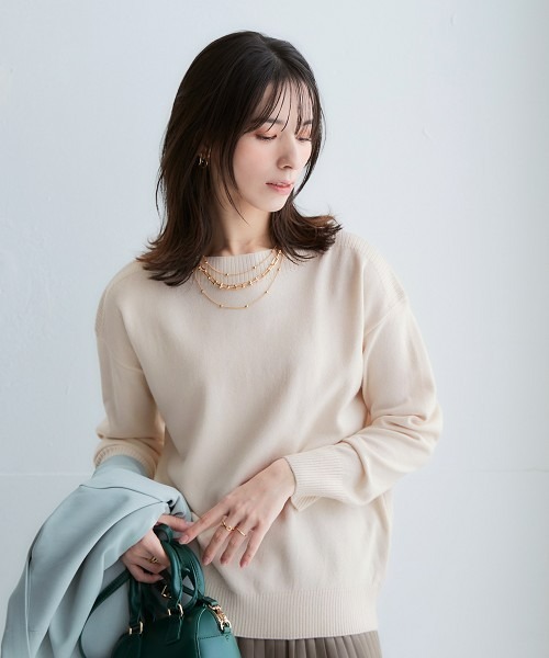 nissen(ニッセン)の「【花粉がつきにくい】編地切替ボートネックニット(ニット/セーター・レディース・ピンク/サックスブルー系/ミント/キナリ/ブラック/オレンジ/ライトグレー・LL/L/M/3L/S)」の2枚目の写真