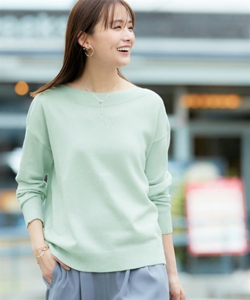 nissen(ニッセン)の「【花粉がつきにくい】編地切替ボートネックニット(ニット/セーター・レディース・ピンク/サックスブルー系/ミント/キナリ/ブラック/オレンジ/ライトグレー・LL/L/M/3L/S)」の4枚目の写真