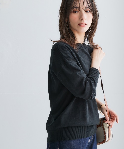 nissen(ニッセン)の「【花粉がつきにくい】編地切替ボートネックニット(ニット/セーター・レディース・ピンク/サックスブルー系/ミント/キナリ/ブラック/オレンジ/ライトグレー・LL/L/M/3L/S)」の8枚目の写真