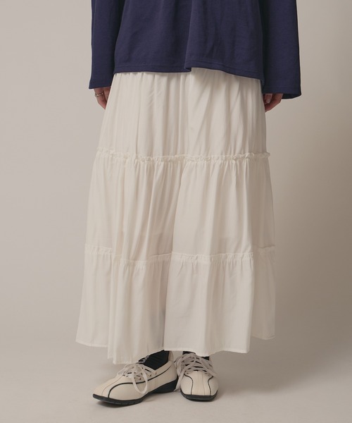 BLANK (ブランク)の「▲Frill Tiered Skirt / フリルティアードスカート(スカート・レディース・ナチュラル/ブラック/ブルー/ピンク/ホワイト・FREE)」の2枚目の写真
