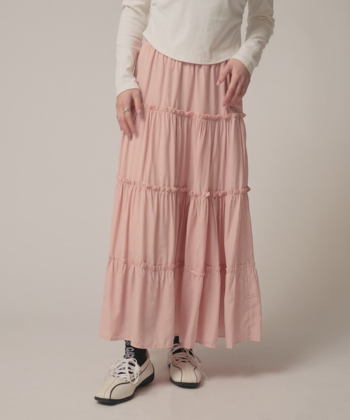 BLANK (ブランク)の「▲Frill Tiered Skirt / フリルティアードスカート(スカート・レディース・ナチュラル/ブラック/ブルー/ピンク/ホワイト・FREE)」の11枚目の写真