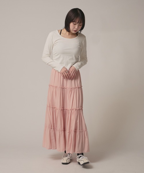 BLANK (ブランク)の「▲Frill Tiered Skirt / フリルティアードスカート(スカート・レディース・ナチュラル/ブラック/ブルー/ピンク/ホワイト・FREE)」の14枚目の写真