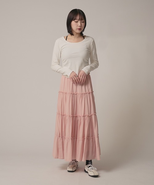BLANK (ブランク)の「▲Frill Tiered Skirt / フリルティアードスカート(スカート・レディース・ナチュラル/ブラック/ブルー/ピンク/ホワイト・FREE)」の15枚目の写真