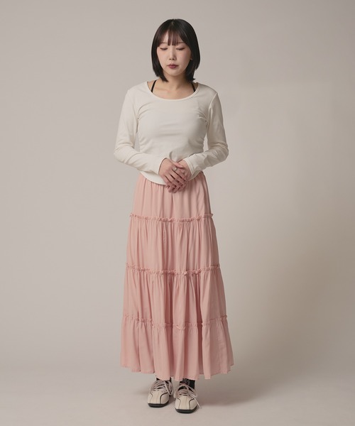 BLANK (ブランク)の「▲Frill Tiered Skirt / フリルティアードスカート(スカート・レディース・ナチュラル/ブラック/ブルー/ピンク/ホワイト・FREE)」の16枚目の写真