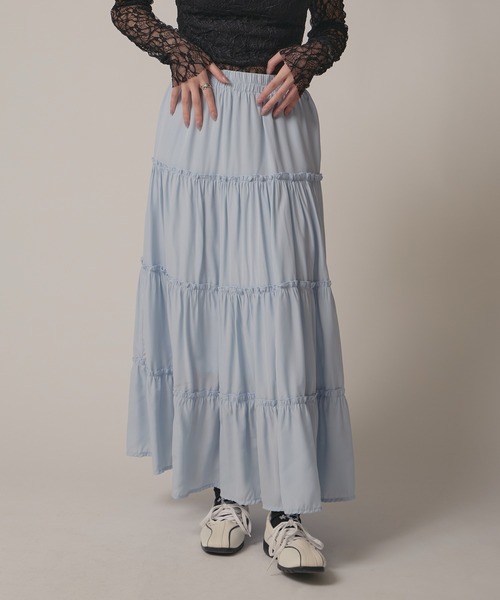BLANK (ブランク)の「▲Frill Tiered Skirt / フリルティアードスカート(スカート・レディース・ナチュラル/ブラック/ブルー/ピンク/ホワイト・FREE)」の19枚目の写真