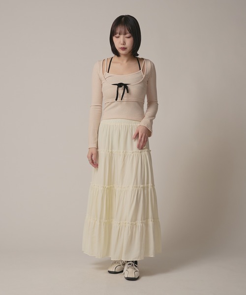BLANK (ブランク)の「▲Frill Tiered Skirt / フリルティアードスカート(スカート・レディース・ナチュラル/ブラック/ブルー/ピンク/ホワイト・FREE)」の22枚目の写真