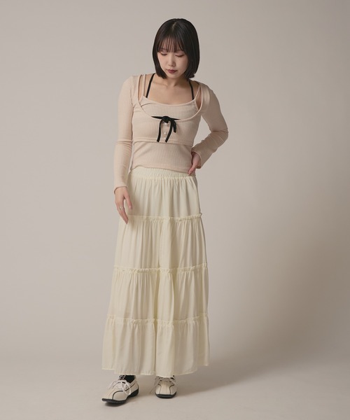 BLANK (ブランク)の「▲Frill Tiered Skirt / フリルティアードスカート(スカート・レディース・ナチュラル/ブラック/ブルー/ピンク/ホワイト・FREE)」の21枚目の写真