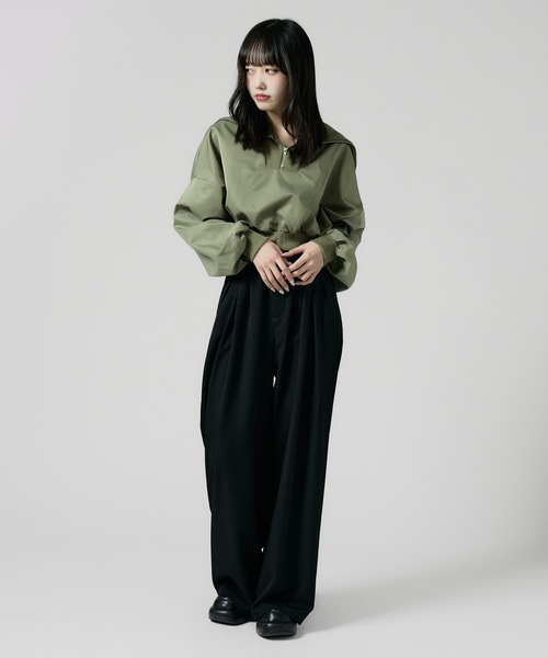 Chick（チック）の「2tuck Belted Wide Slacks / 2タック ベルト付き ハイウエストワイドスラックス（スラックス・レディース・グレー/ブラック/ナチュラル/チャコール・FREE）」の19枚目の写真