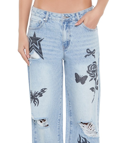 アソートグラフィックプリントデニムパンツ（デニムパンツ）｜FOREVER 21（フォーエバー トゥエンティーワン）