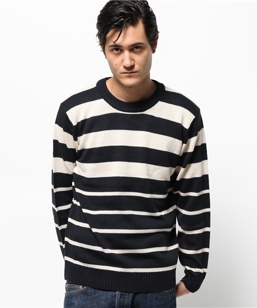 SEVENDAYS=SUNDAY（セブンデイズサンデイ）の「イレギュラーボーダー　プルオーバー（ニット/セーター・メンズ・カーキ/ネイビー/チャコールグレー・SMALL/LARGE/MEDIUM）」の3枚目の写真