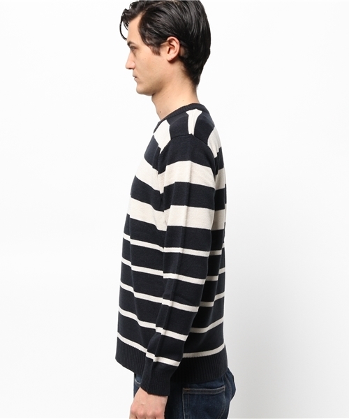 SEVENDAYS=SUNDAY（セブンデイズサンデイ）の「イレギュラーボーダー　プルオーバー（ニット/セーター・メンズ・カーキ/ネイビー/チャコールグレー・SMALL/LARGE/MEDIUM）」の5枚目の写真