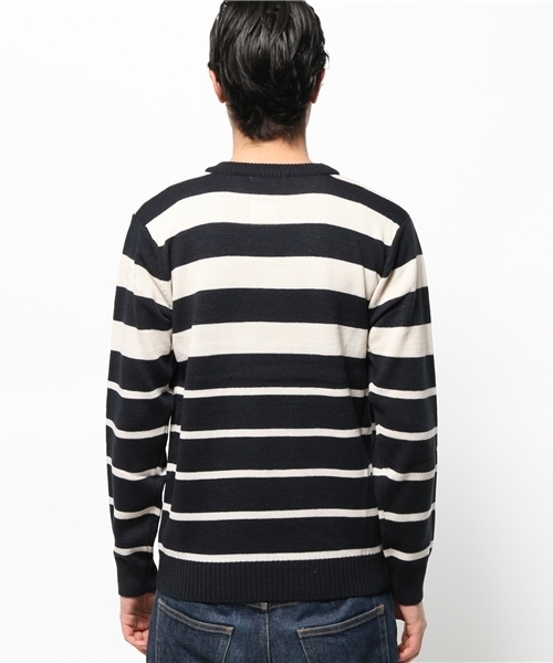 SEVENDAYS=SUNDAY（セブンデイズサンデイ）の「イレギュラーボーダー　プルオーバー（ニット/セーター・メンズ・カーキ/ネイビー/チャコールグレー・SMALL/LARGE/MEDIUM）」の6枚目の写真