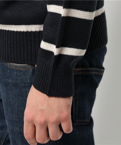 SEVENDAYS=SUNDAY（セブンデイズサンデイ）の「イレギュラーボーダー　プルオーバー（ニット/セーター・メンズ・カーキ/ネイビー/チャコールグレー・SMALL/LARGE/MEDIUM）」の8枚目の写真