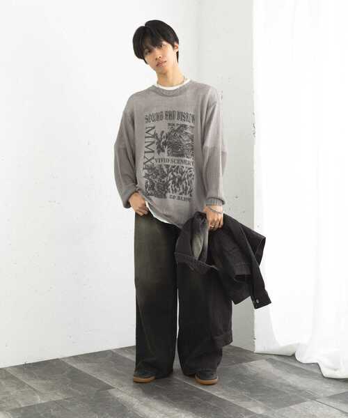 SENSE OF PLACE by URBAN RESEARCH（センスオブプレイスバイアーバンリサーチ）の「『洗濯可』グラフィックプリントシアーニット（ニット/セーター・メンズ・ネイビー/グレー/グリーン系その他・MEDIUM/LARGE）」の8枚目の写真