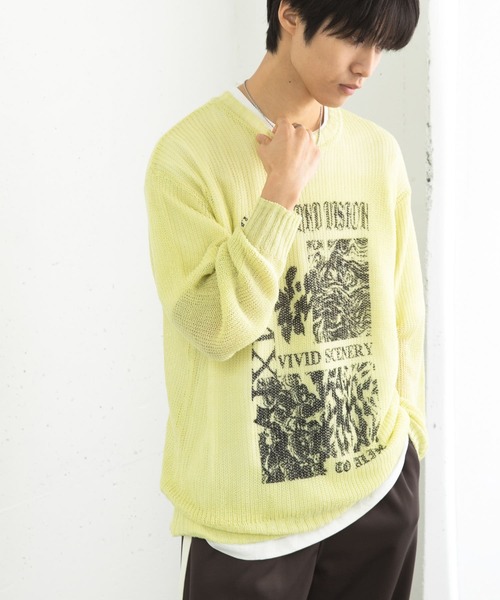 SENSE OF PLACE by URBAN RESEARCH（センスオブプレイスバイアーバンリサーチ）の「『洗濯可』グラフィックプリントシアーニット（ニット/セーター・メンズ・ネイビー/グレー/グリーン系その他・MEDIUM/LARGE）」の12枚目の写真