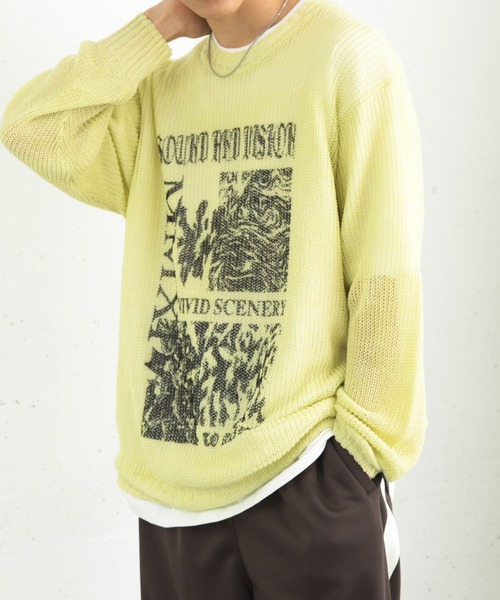 SENSE OF PLACE by URBAN RESEARCH（センスオブプレイスバイアーバンリサーチ）の「『洗濯可』グラフィックプリントシアーニット（ニット/セーター・メンズ・ネイビー/グレー/グリーン系その他・MEDIUM/LARGE）」の15枚目の写真
