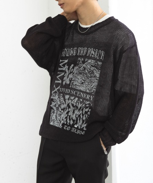 SENSE OF PLACE by URBAN RESEARCH（センスオブプレイスバイアーバンリサーチ）の「『洗濯可』グラフィックプリントシアーニット（ニット/セーター・メンズ・ネイビー/グレー/グリーン系その他・MEDIUM/LARGE）」の19枚目の写真