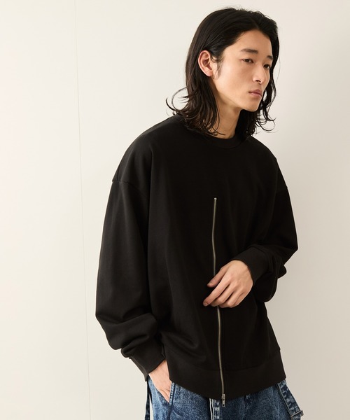 セール】フロントジップスウェットクルー（Tシャツ/カットソー