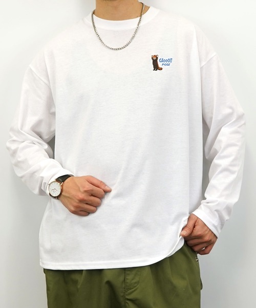 Burner(バーナー)の「【GROOVY STORE】ワイドシルエット ワンポイントアニマル刺繍ロングスリーブTシャツ(Tシャツ/カットソー・メンズ・ブラック/ブラック系その他2/オフホワイト/ホワイト系その他2/ダークグリーン/スミクロ/ミント/ネイビー/ブルー系その他/ラベンダー/オレンジ/ホワイト・M/L/LL)」の2枚目の写真
