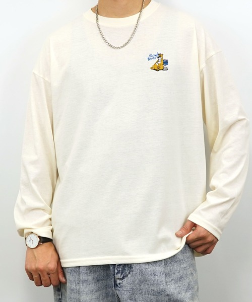 Burner(バーナー)の「【GROOVY STORE】ワイドシルエット ワンポイントアニマル刺繍ロングスリーブTシャツ(Tシャツ/カットソー・メンズ・ブラック/ブラック系その他2/オフホワイト/ホワイト系その他2/ダークグリーン/スミクロ/ミント/ネイビー/ブルー系その他/ラベンダー/オレンジ/ホワイト・M/L/LL)」の3枚目の写真