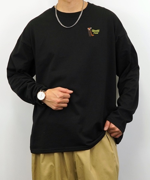 Burner(バーナー)の「【GROOVY STORE】ワイドシルエット ワンポイントアニマル刺繍ロングスリーブTシャツ(Tシャツ/カットソー・メンズ・ブラック/ブラック系その他2/オフホワイト/ホワイト系その他2/ダークグリーン/スミクロ/ミント/ネイビー/ブルー系その他/ラベンダー/オレンジ/ホワイト・M/L/LL)」の1枚目の写真