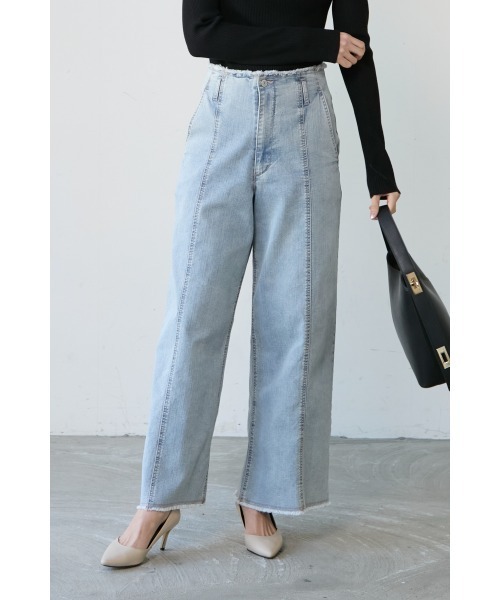 M.deux（エムドゥ）の「〇カットオフワイドデニム〇（デニムパンツ・レディース・ライトイエロー/サックスブルー・MEDIUM）」の2枚目の写真