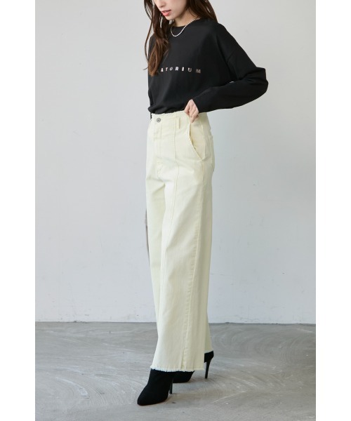 M.deux（エムドゥ）の「〇カットオフワイドデニム〇（デニムパンツ・レディース・ライトイエロー/サックスブルー・MEDIUM）」の3枚目の写真